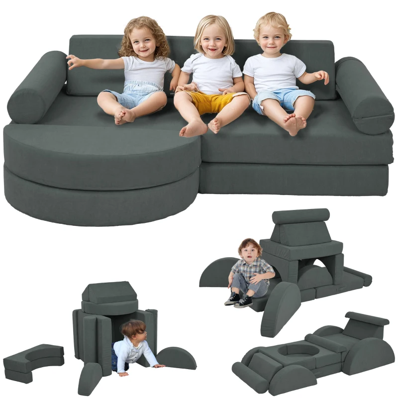 AIYAPLAY Miękkie Klocki, zestaw 14 szt., Różne Kształty, dla 18+ Miesięcy, Szare