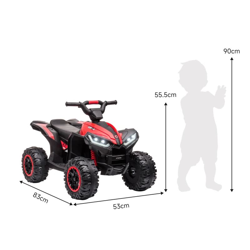 HOMCOM Elektro-Kinderquad, LED-Scheinwerfer, MP3-Player, Stoßdämpfer, ergonomischer Sitz, Rot+Schwarz(m-4)