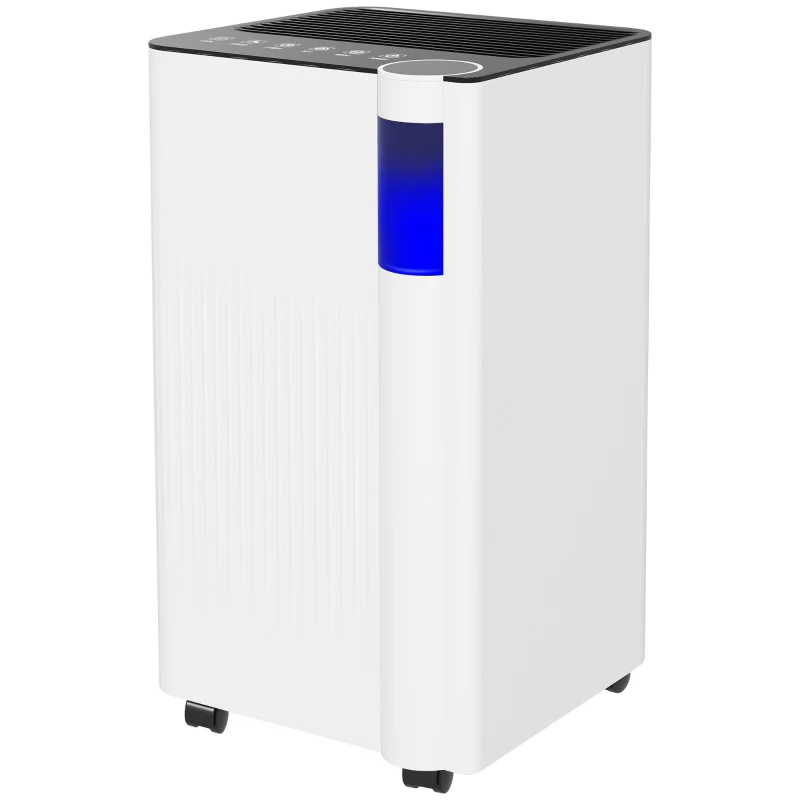 HOMCOM 12L/Day Dehumidifier with Continuous Drainage, 2L Water Tank, 24H Timer, Digital Humidity Display, Filter, Auto Defrost, Children Lock, for Bedroom, Dehumidifier for Home Damp, Laundry Drying