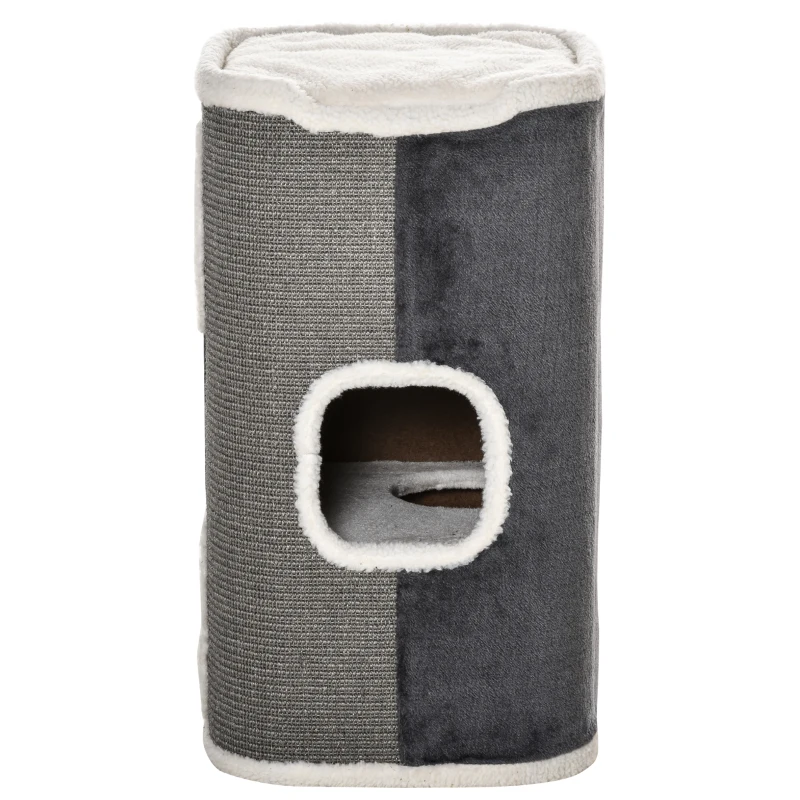 PawHut kattenkrabpaal kattenbak 3 niveaus kattenboom klimboom voor katten kattenmeubel spaanplaat fluweelachtig polyester sisal grijs + wit 40 x 40 x 74 cm