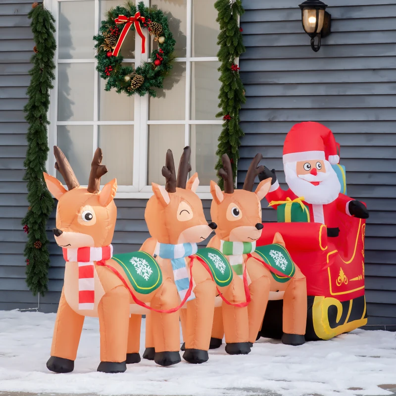 Opblaasbare kerstman op slee kerstversiering