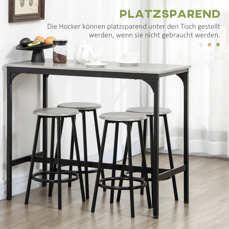 HOMCOM Barset, 5-delig, Tafel & 4 Krukken, Industrieel Design, Compact, Rustiek