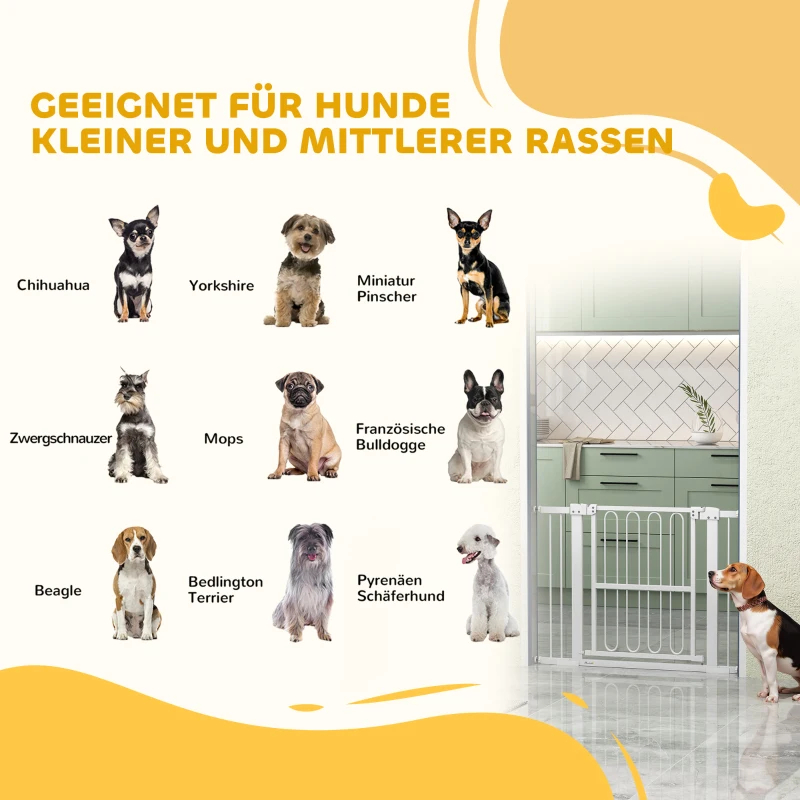 PawHut 76 cm Hoge Huisdierdeur voor Deurkozijnen, Gangen en Trappen, 76-104 cm Breed, Metaal en Kunststof, Wit