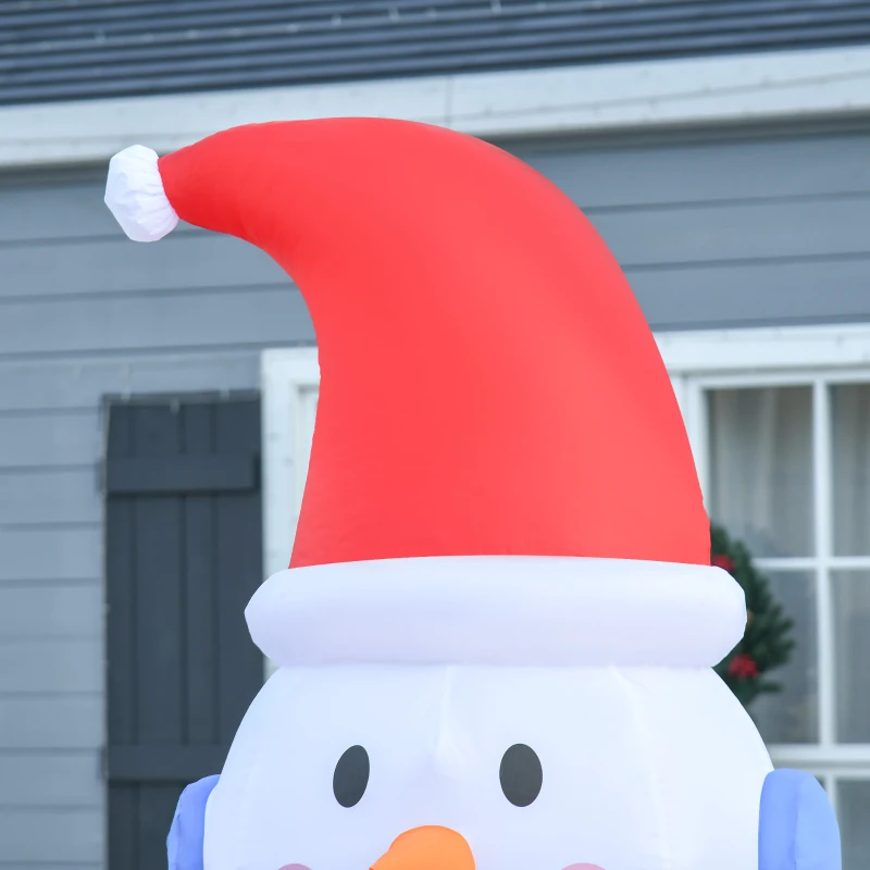 HOMCOM 2,4 m opblaasbare sneeuwpop met zwaailicht kerstversiering voor binnen en buiten tuin gazondecoratie feest wit + rood 180 x 100 x 240 cm