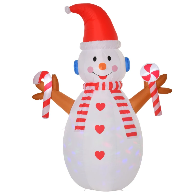 HOMCOM 2,4 m opblaasbare sneeuwpop met zwaailicht kerstversiering voor binnen en buiten tuin gazondecoratie feest wit + rood 180 x 100 x 240 cm