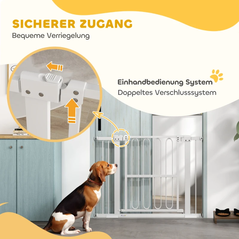 PawHut 76 cm Hoge Huisdierdeur voor Deurkozijnen, Gangen en Trappen, 76-104 cm Breed, Metaal en Kunststof, Wit