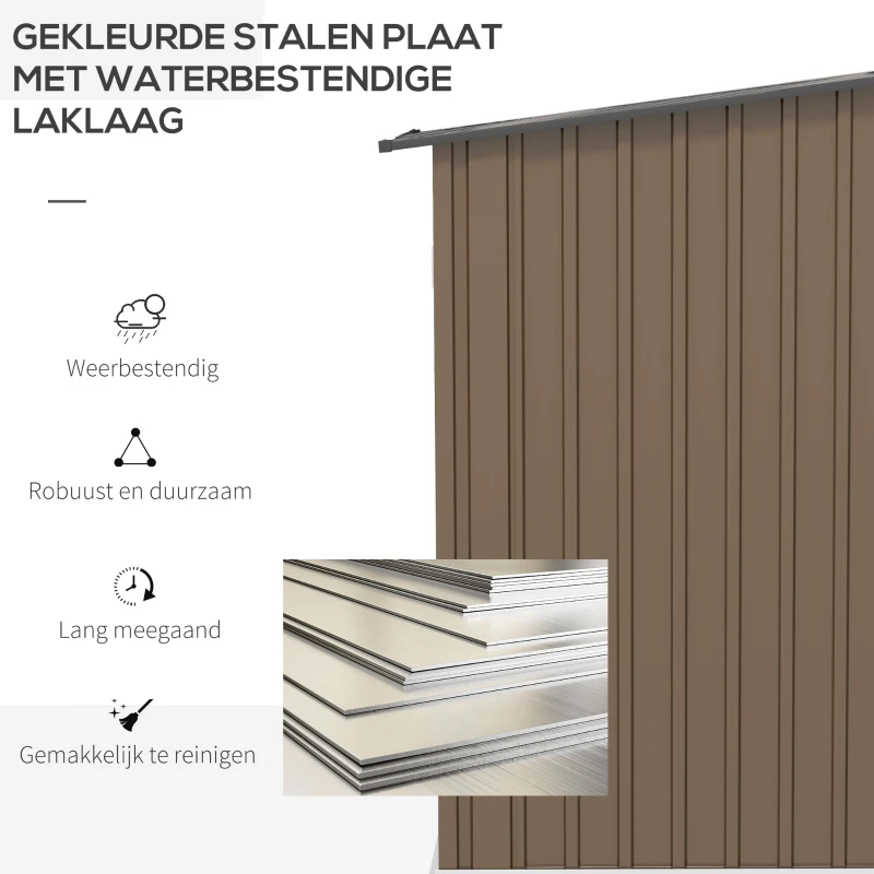 Outsunny tuinhuis van metaal 0.92 m², metalen tuinhuisje voor balkon en terras, bruin
