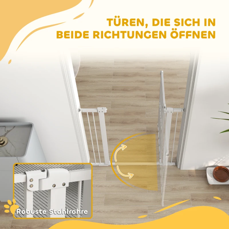 PawHut 94 cm Hoog Huisdierenhekje voor Deurkozijnen, Gangen en Trappen, 76-104 cm Breed, Metaal en Kunststof, Wit