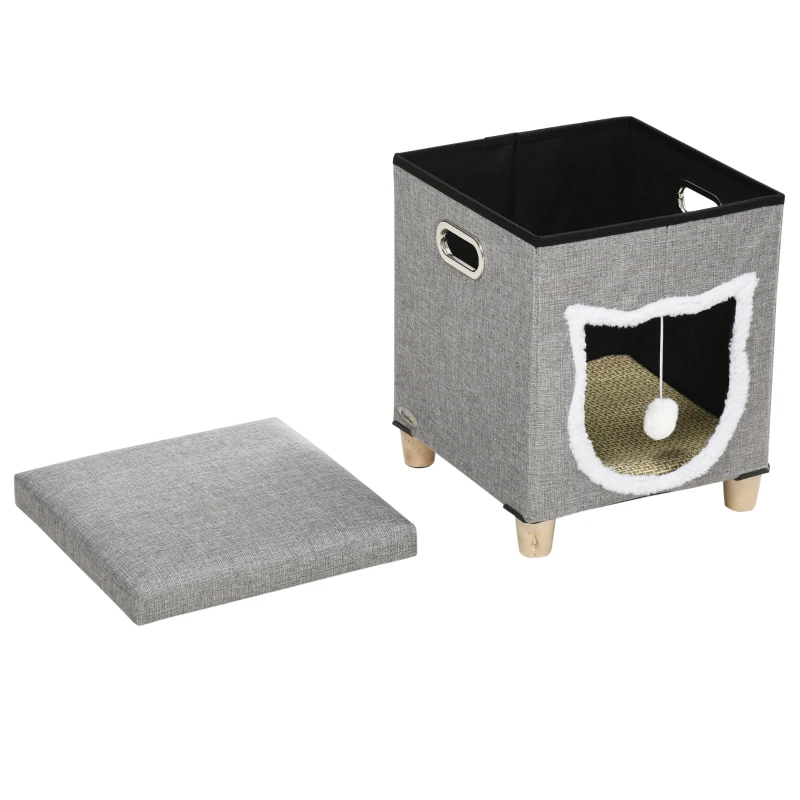 PawHut Kattengrot, kattenhuis, inclusief speelgoedbal, wasbaar kussen, 35,5 cm x 35,5 cm x 42,5 cm