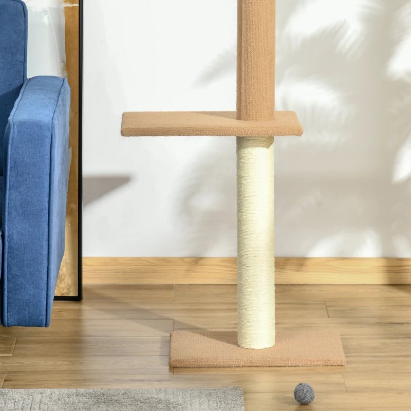 PawHut Kratzbaum Deckenhoch, 228-260 cm Höhenverstellbarer Katzenbaum Kletterbaum für Katzen mit 3 Ebenen, Katzenkratzbaum, Spielbaum vom Boden bis zur Decke Khaki