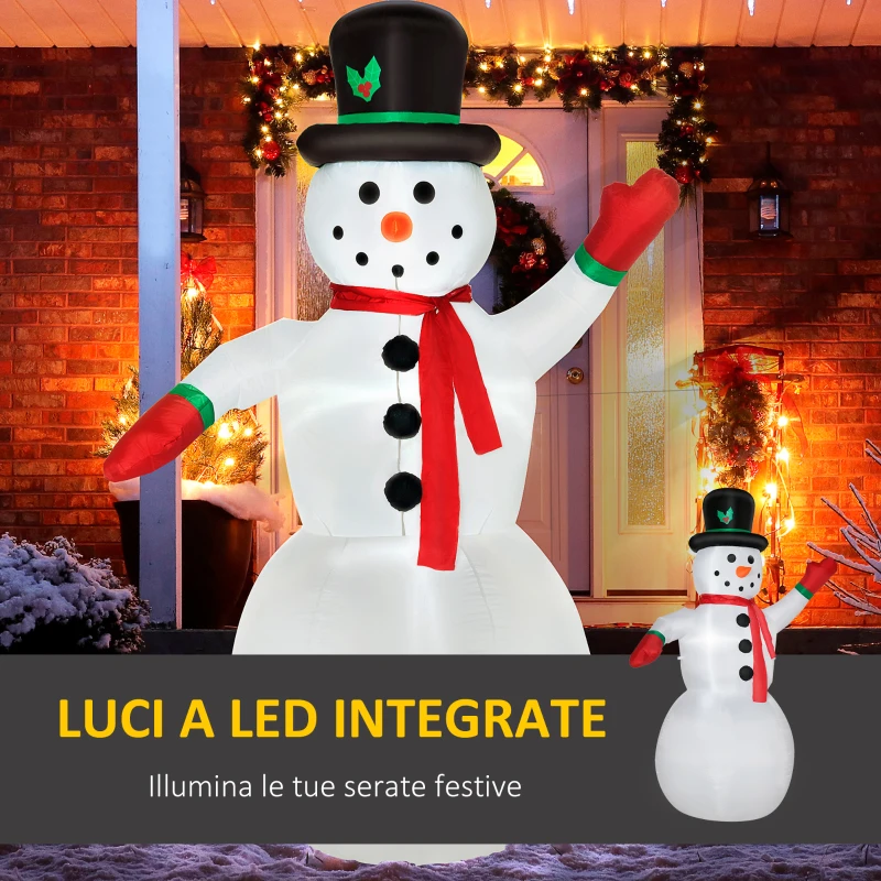 Outsunny Pupazzo di Neve Gonfiabile con Luci LED e Gonfiatore Incluso, 159x95x243cm