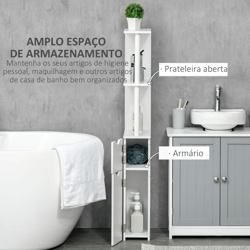 kleankin Coluna Casa de Banho com 2 Portas e 2 Prateleiras Armário Alto para Casa de Banho Estilo Moderno 15,2x29,8x118cm Branco