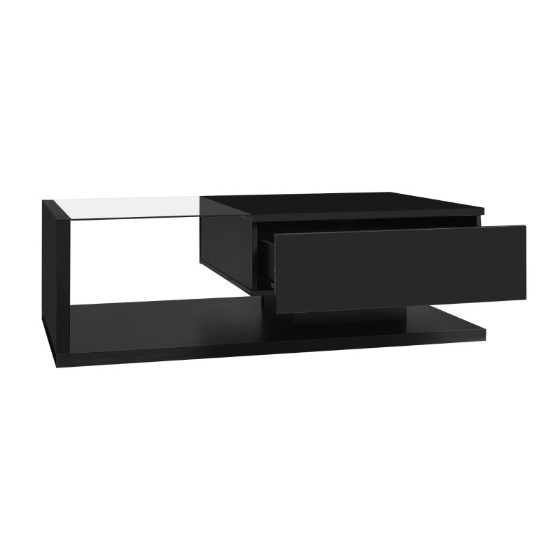 Gloss Coffee Table with 16-color LED Lights Modern Coffee Table with 2 drawers & High Gloss Black Finish