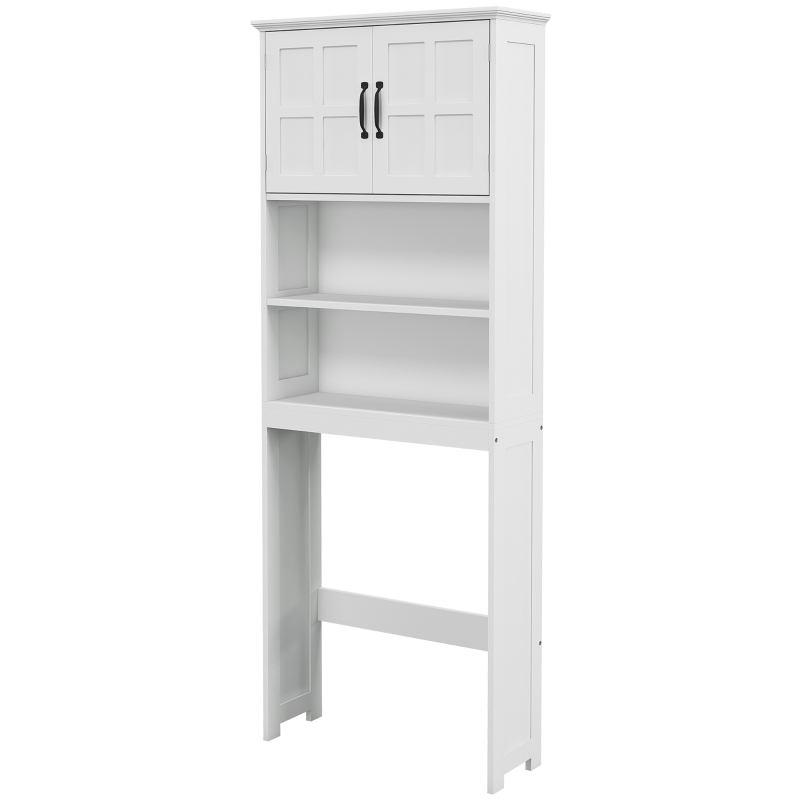 kleankin Móvel sobre Sanita Armário para Máquina de Lavar com 2 Portas Prateleiras Abertas e Ajustável 66x23x178 cm Branco