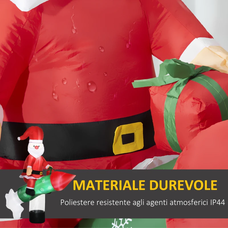 Outsunny Babbo Natale Gonfiabile con Missile, Luci LED e Gonfiatore Incluso, 154x76x183cm