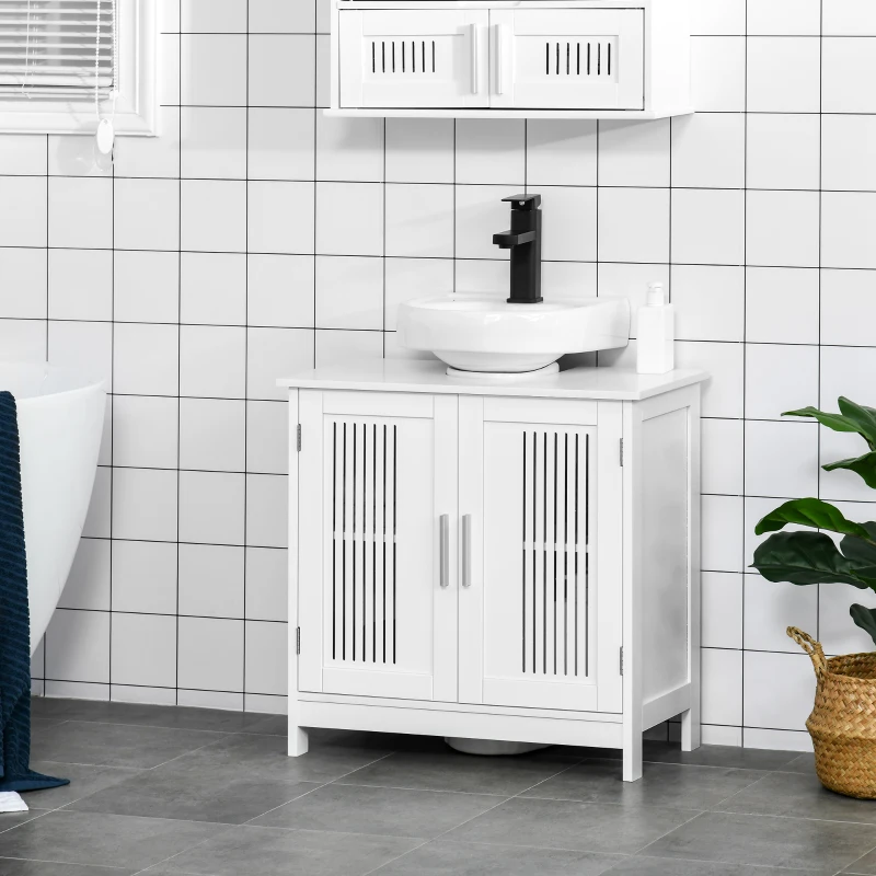 kleankin Dulapior de Baie sub Lavoar cu 2 Usi din MDF cu Economisire de Spatiu cu Etajere Reglabile 60x30x60cm Alb(m-10)