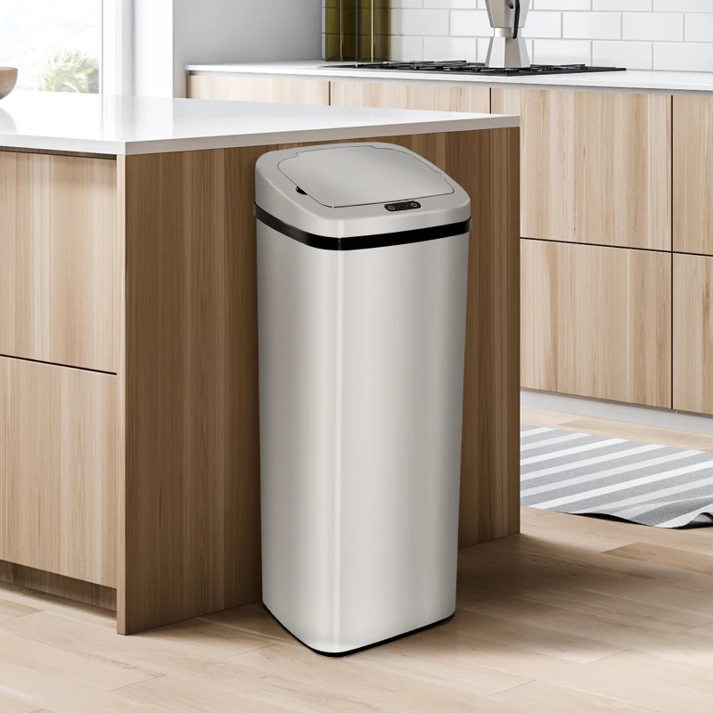 HOMCOM Cos Gunoi Inox 50 L – Rectangular cu Senzor Infrarosu(m-10)