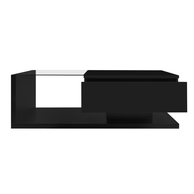 Gloss Coffee Table with 16-color LED Lights Modern Coffee Table with 2 drawers & High Gloss Black Finish