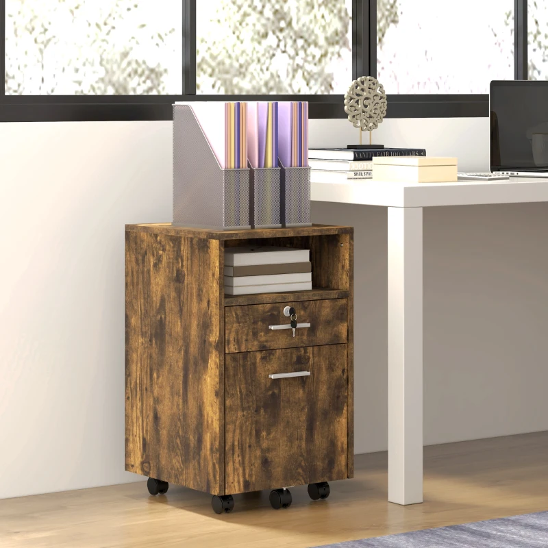 Vinsetto Lockable Two-Drawer Filing Cabinet, with Wheels - Wood-Effect