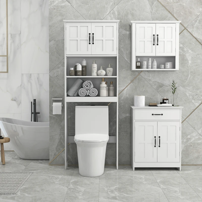kleankin Móvel sobre Sanita Armário para Máquina de Lavar com 2 Portas Prateleiras Abertas e Ajustável 66x23x178 cm Branco
