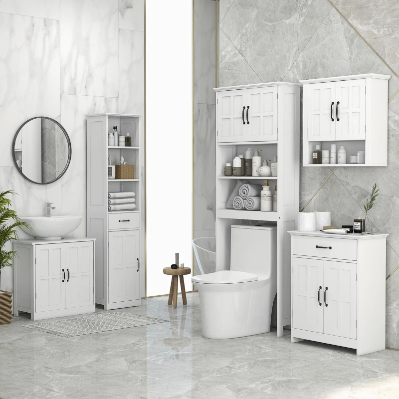 kleankin Móvel sobre Sanita Armário para Máquina de Lavar com 2 Portas Prateleiras Abertas e Ajustável 66x23x178 cm Branco