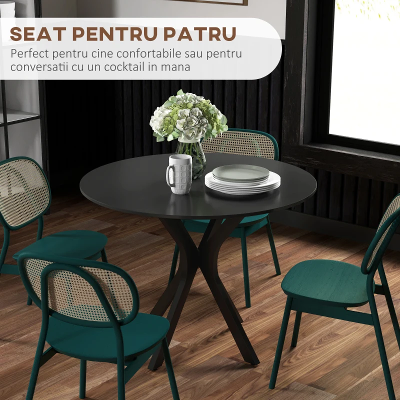 HOMCOM Masa Rotunda pentru 4 Persoane, Negru
