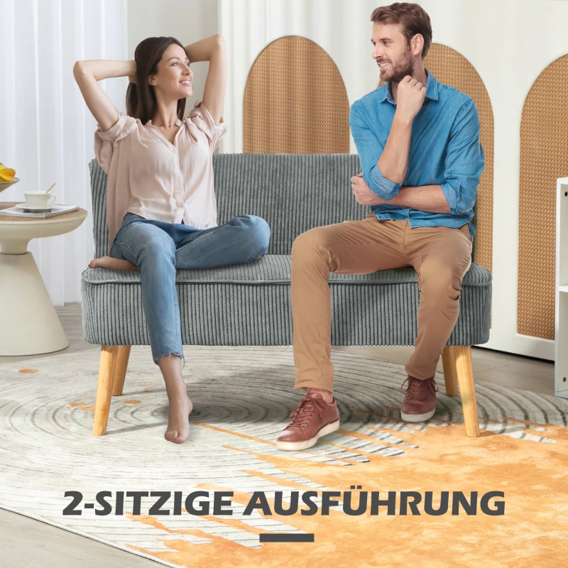 HOMCOM Tweezits Gestoffeerde Sofa, Hout, Zacht Polyester, Schuim, 117 x 56,5 x 77 cm, Grijs(m-6)