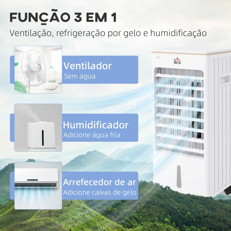 HOMCOM Climatizador Refrigerador de Ar Portátil 3 em 1 Humidificador Ventoinha com 3 Velocidades Temporizador 22,5x24,5x53,5 cm Branco
