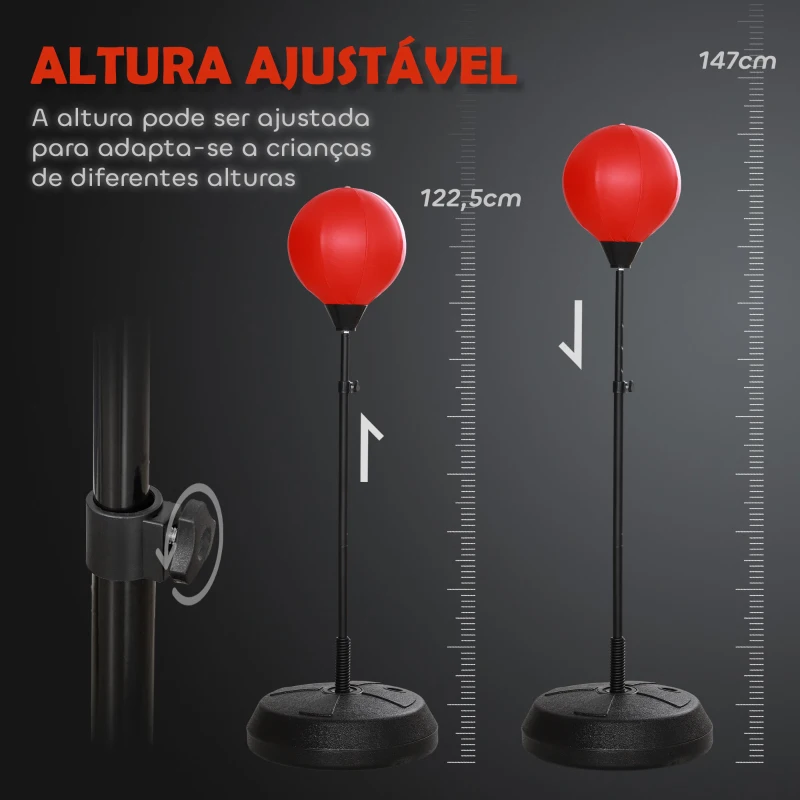 AIYAPLAY Punching Ball para Crianças Kit de Boxe para Crianças com Luvas de Boxe Altura Ajustável 122,5-147 cm e Base Preenchível Vermelho