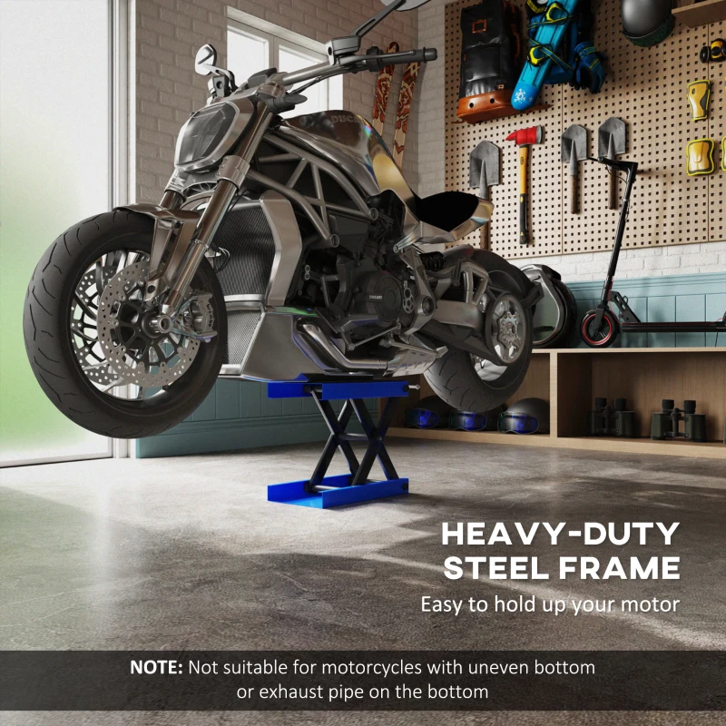 DURHAND 500KG Motorcycle Scissor Lift Jack, Height Adjustable Motorbike Stand with Anti-Slip Wide Deck, Heavy Duty Steel Motorbike Repair Lift Hoist Stand for Home Garage, Blue