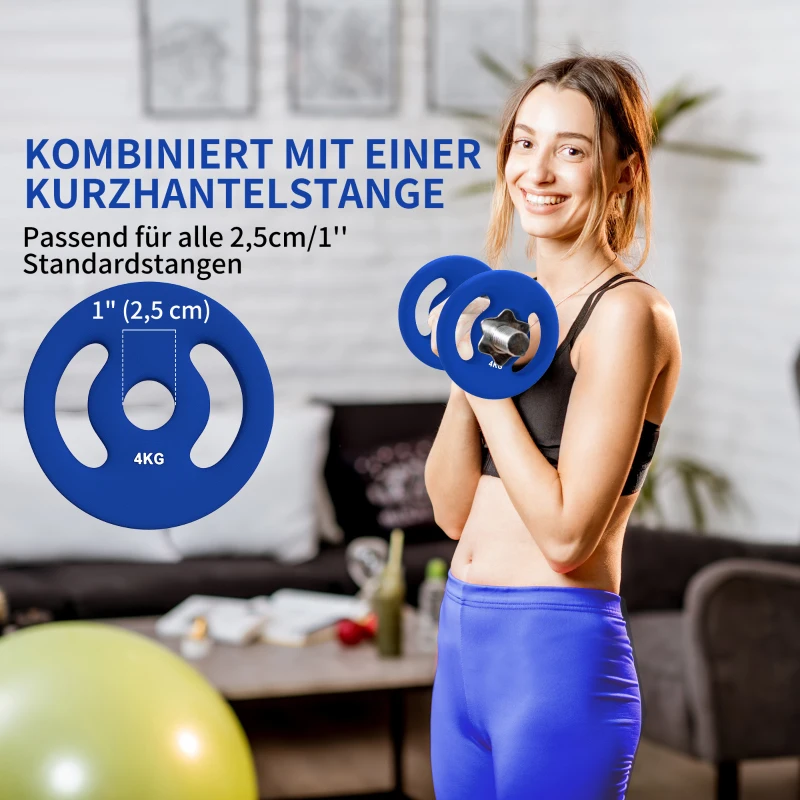 SPORTNOW 2 x 4 kg Talerze obciążające z praktycznymi uchwytami, zestaw ciężarków do domowej siłowni, fitness, trening siłowy, Niebieskie