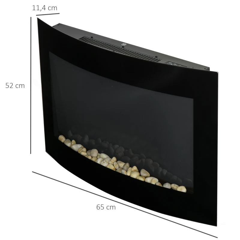 HOMCOM Elektrische kachel elektrische wandhaard haardkachel LED kiezelstenen roestvrij staal 1800 W warmte(m-3)