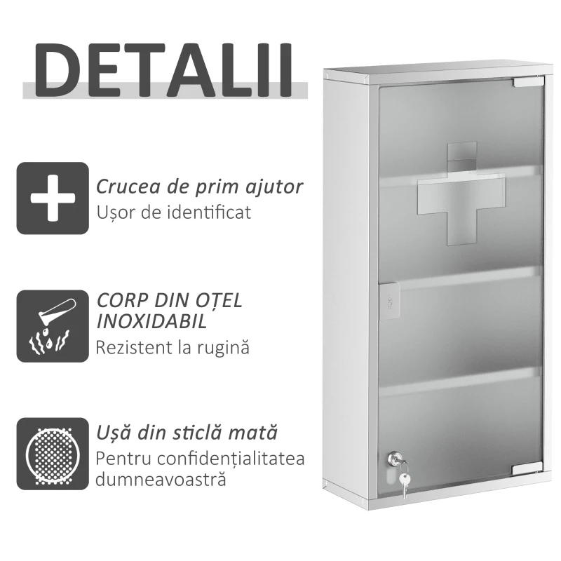 Homcom Dulapior Medicamente – Inox 30×12×60 cm cu 4 Rafturi