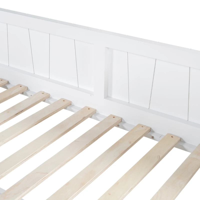 Letto a castello per bambini 6+ anni con scala a tre gradini e barriera di sicurezza, 90x200 cm, Bianco