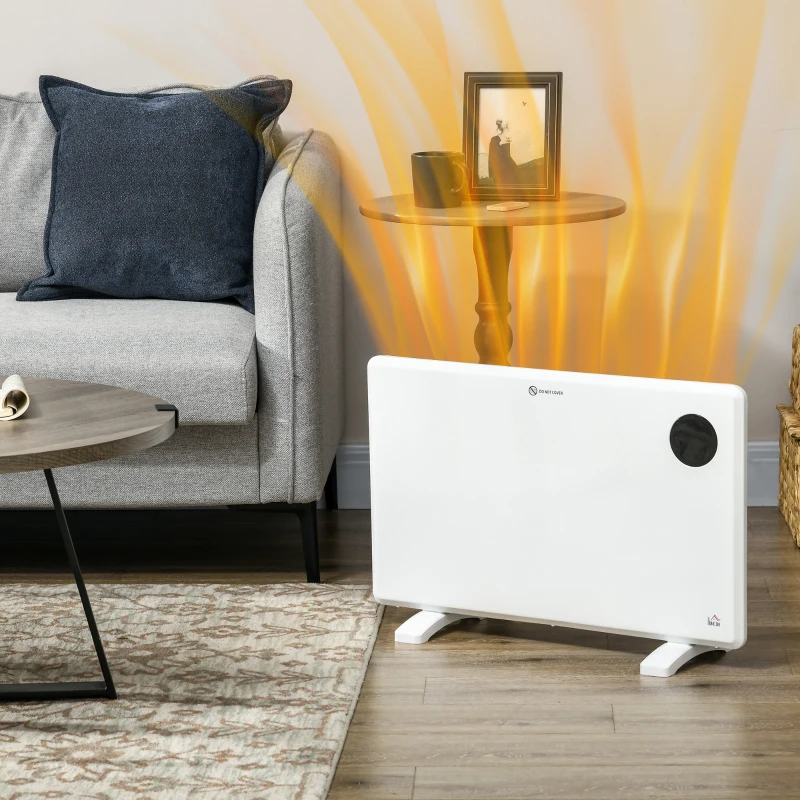 HOMCOM 1200W Electric Convector Heater, Freestanding or Wall Mounted, Space Heater with Adjustable Thermostat, Timer, White