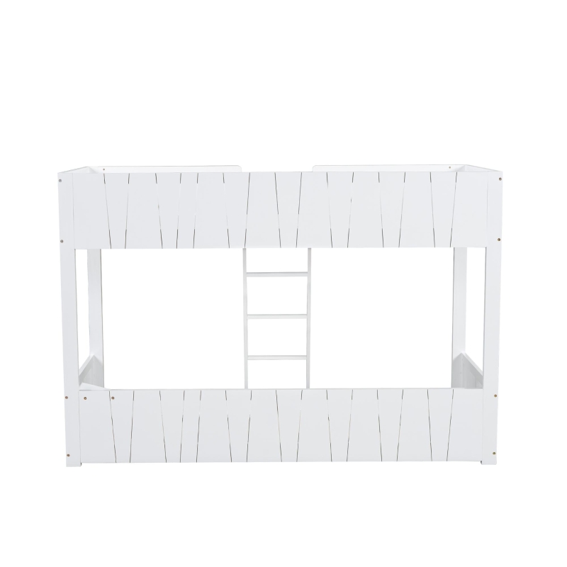 Letto a castello per bambini 6+ anni con scala a tre gradini e barriera di sicurezza, 90x200 cm, Bianco