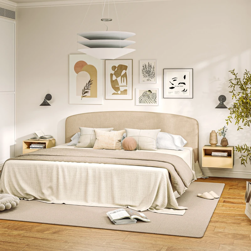 HOMCOM 2-częściowy zestaw wiszących stolików nocnych, Stolik nocny, Komoda nocna, Płyta wiórowa, Naturalny, 45 x 35 x 27,5 cm