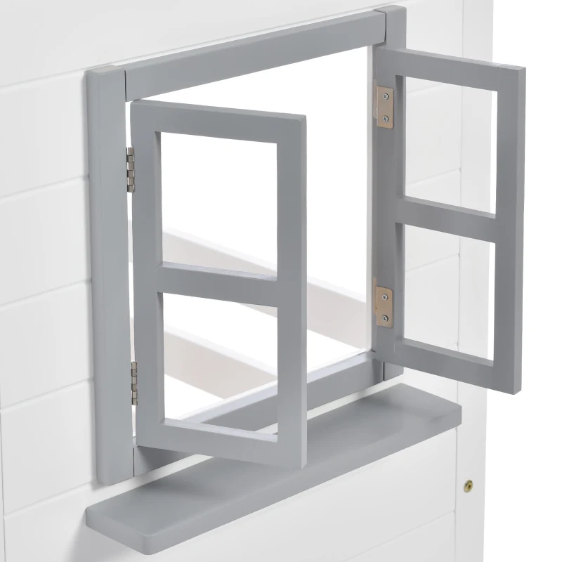 Lit superposé avec main courante et fenêtre, lit maison, lit enfant avec protection contre les chutes et grille, sans matelas, 90×200 cm, Blanc