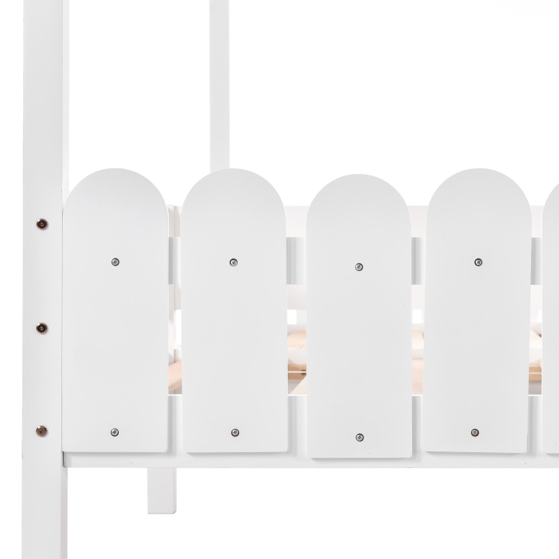 Letto a Casetta con 2 Cassetti su Ruote, Letto per Cameretta, Rete a Doghe, Senza Materasso, in Legno, 200×90 cm, Bianco