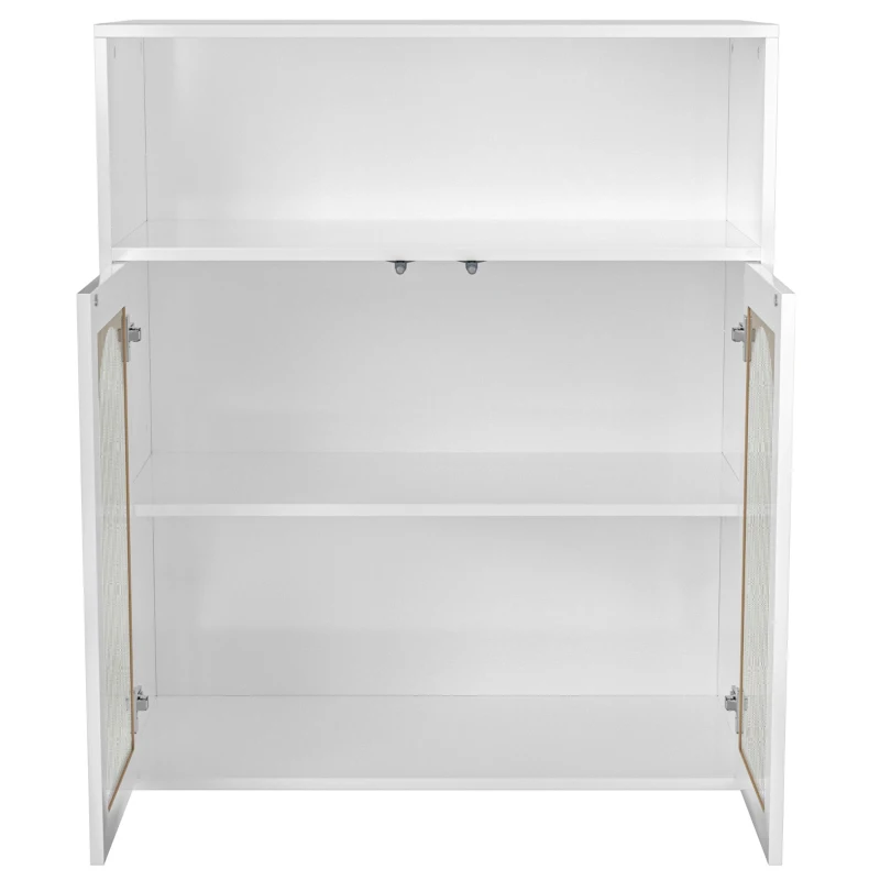 Credenza con anta in vetro e luce LED, Mobiletto per Cucina, Casa, Soggiorno, Bianco