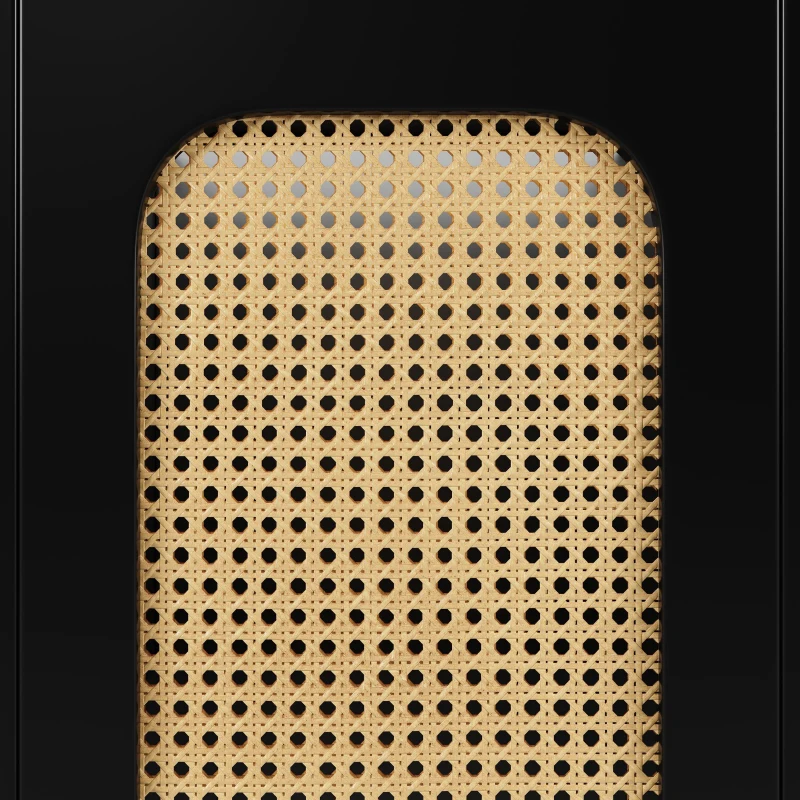 Seitenwand-Aufbewahrungsschrank aus Rattan, handwerklich gestalteter Schrank, multifunktional, stabil und langlebig, 120×30×89 cm，Schwarz
