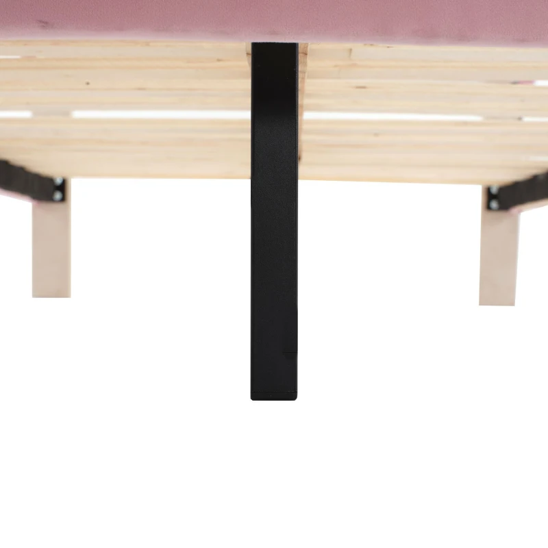 Letto Imbottito con Striscia LED Multicolore, Testiera Ondulata e Gambe Imbottite, Senza Materasso, in Velluto, 90×200 cm, Bianco e Rosa