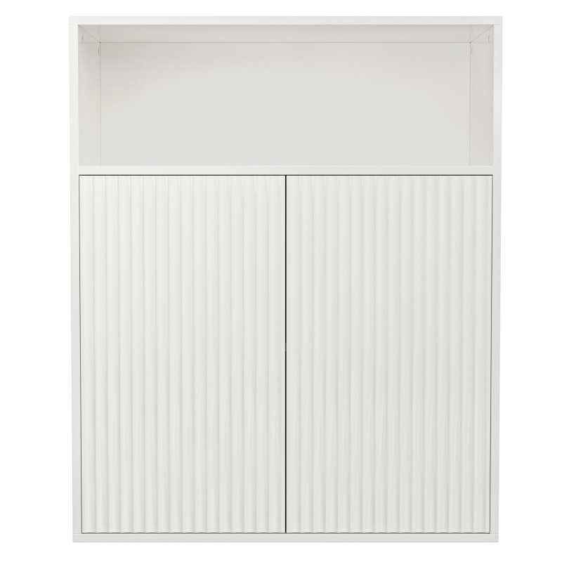 Credenza con due ante magnetiche, mobile multifunzionale per cucina e soggiorno, Bianco