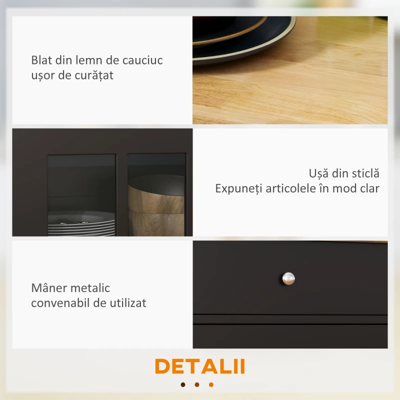 HOMCOM Cărucior de Bucătărie cu Sertar, Raft Reglabil, 4 Roți și Suport Lateral pentru Prosop, 67x48x86,5 cm, Negru(m-7)