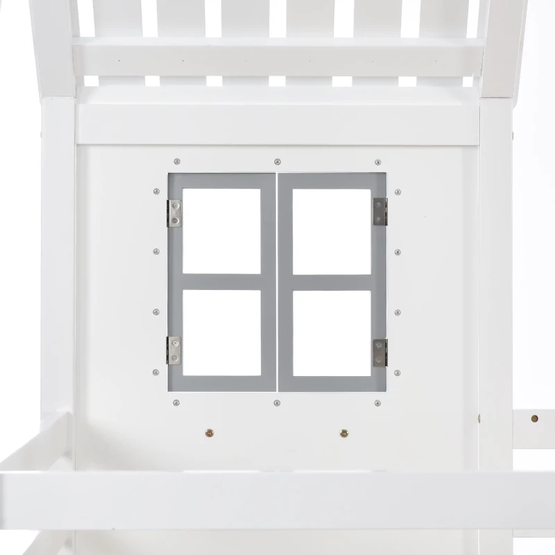 Lit superposé avec main courante et fenêtre, lit maison, lit enfant avec protection contre les chutes et grille, sans matelas, 90×200 cm, Blanc
