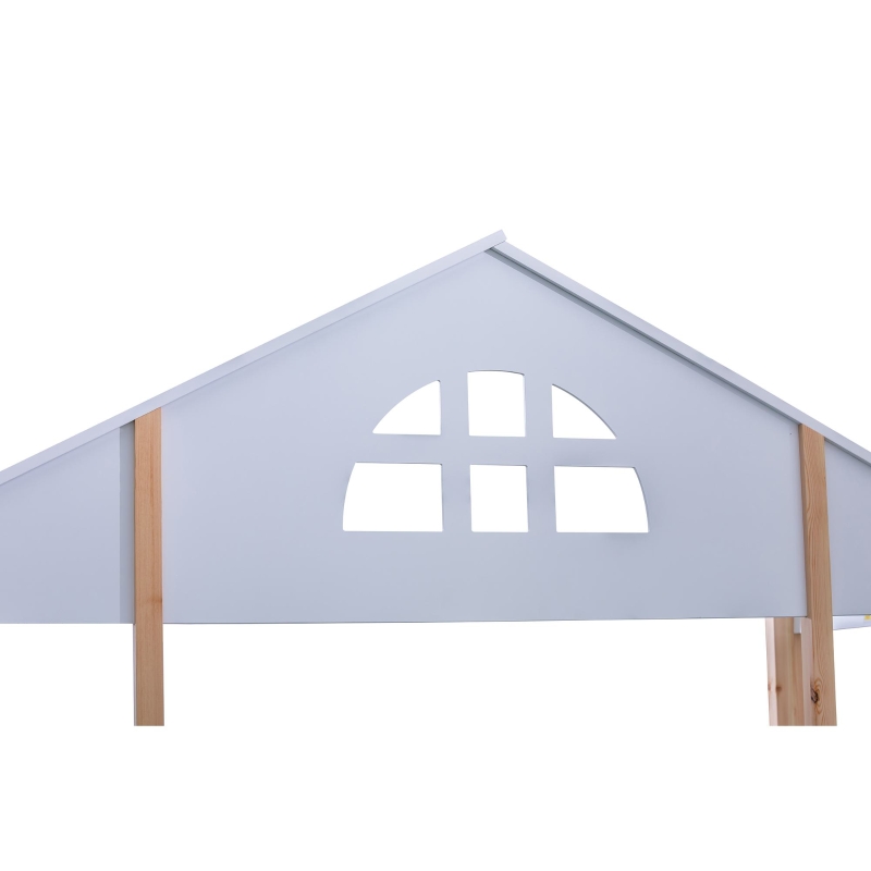 Lit superposé avec fenêtres et toboggan, sans matelas, 90x200 cm, Blanc