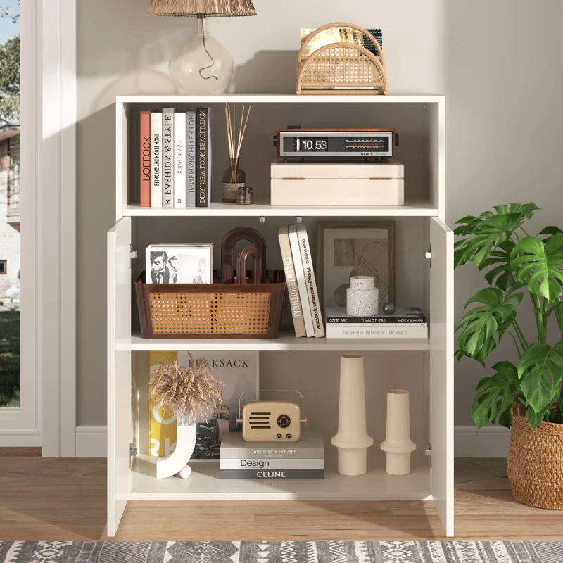 Credenza con due ante magnetiche, mobile multifunzionale per cucina e soggiorno, Bianco