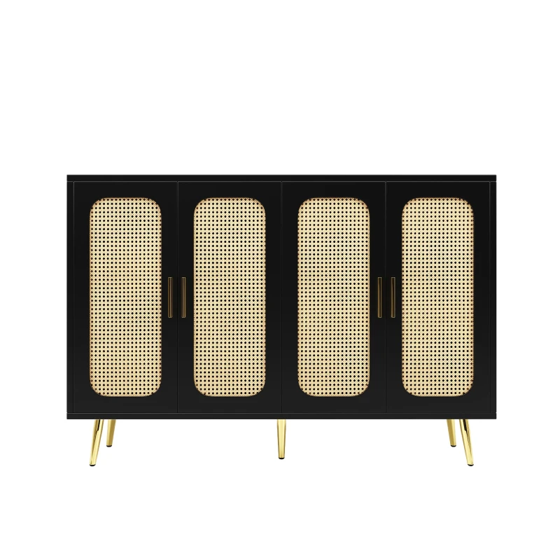 Armadio laterale in rattan, per Cucina, Soggiorno, Nero