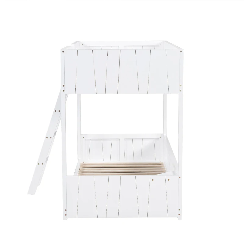 Letto a castello per bambini 6+ anni con scala a tre gradini e barriera di sicurezza, 90x200 cm, Bianco