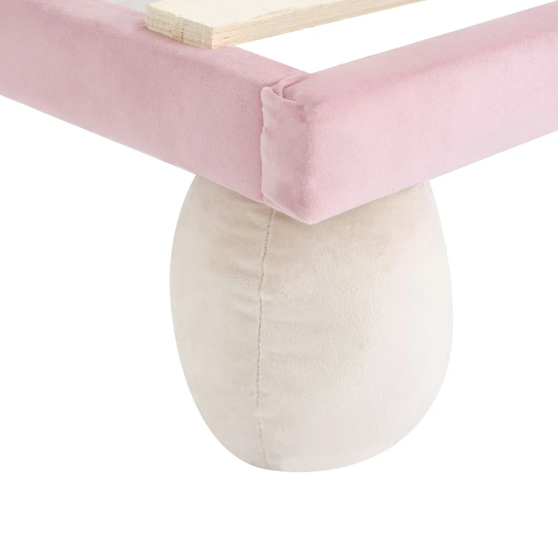 Lit rembourré avec bande lumineuse LED et tête de lit ondulée, pieds rembourrés, sans matelas, 90×200 cm, Blanc+Rose